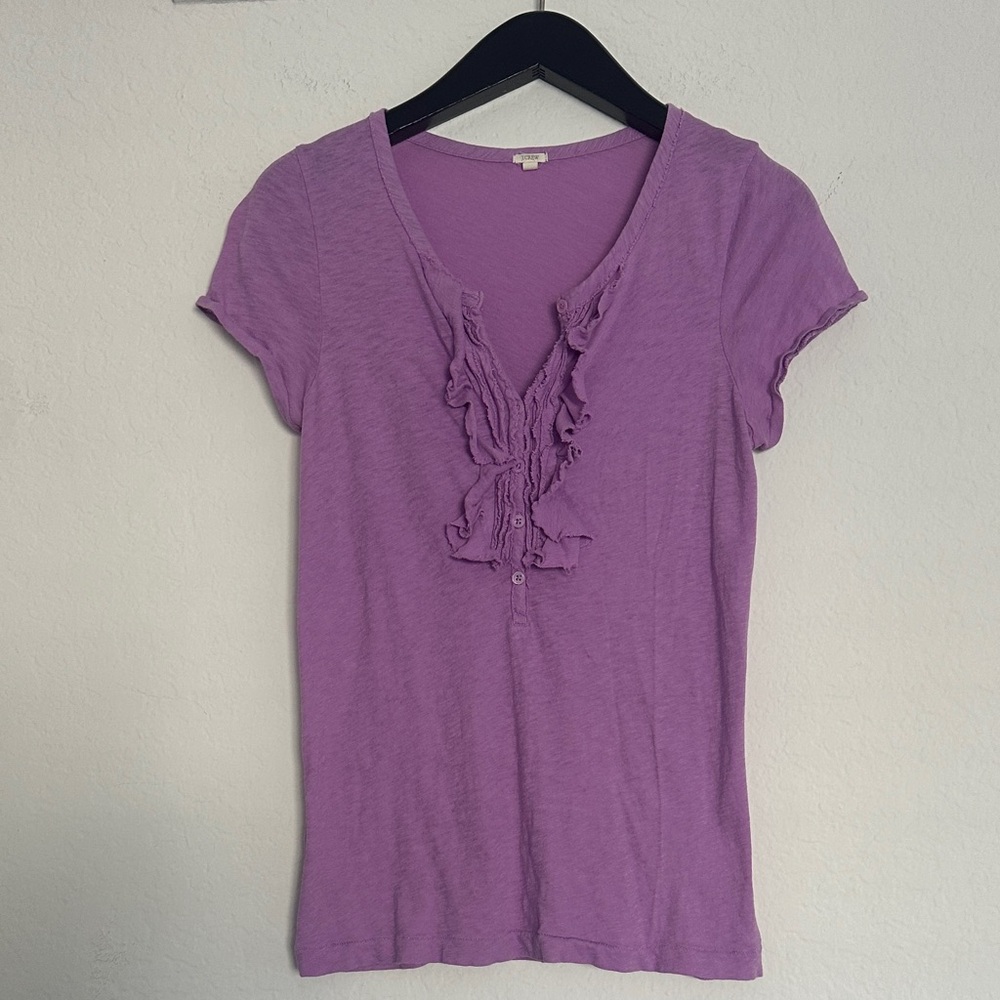 J. Crew - Short Sleeved Ruffle-Front Henley Slub Tee in Petunia Purple